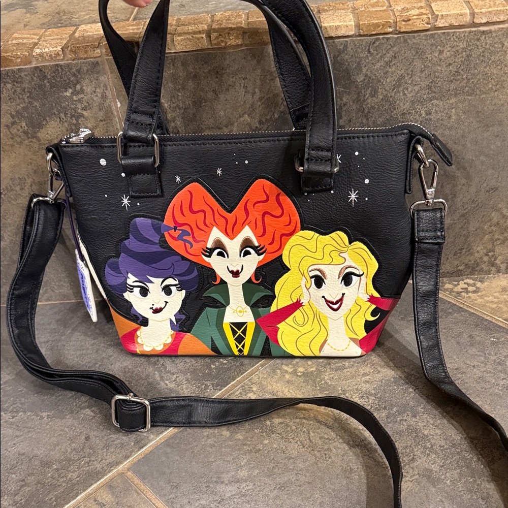 Loungefly Black Bag with Colorful Character Trio